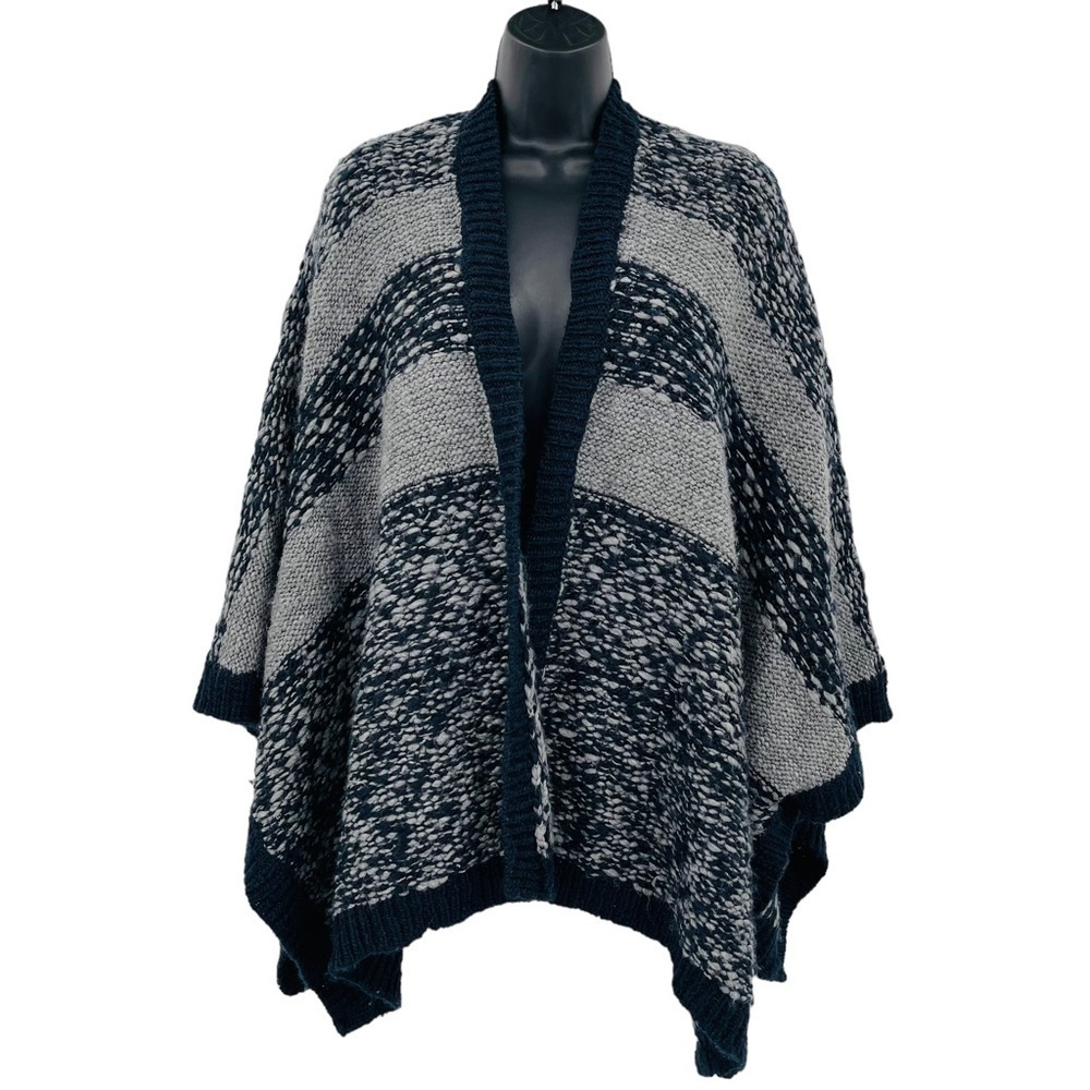 Loft open‎ front poncho wool alpaca stripe knit oversized women's size XS/S